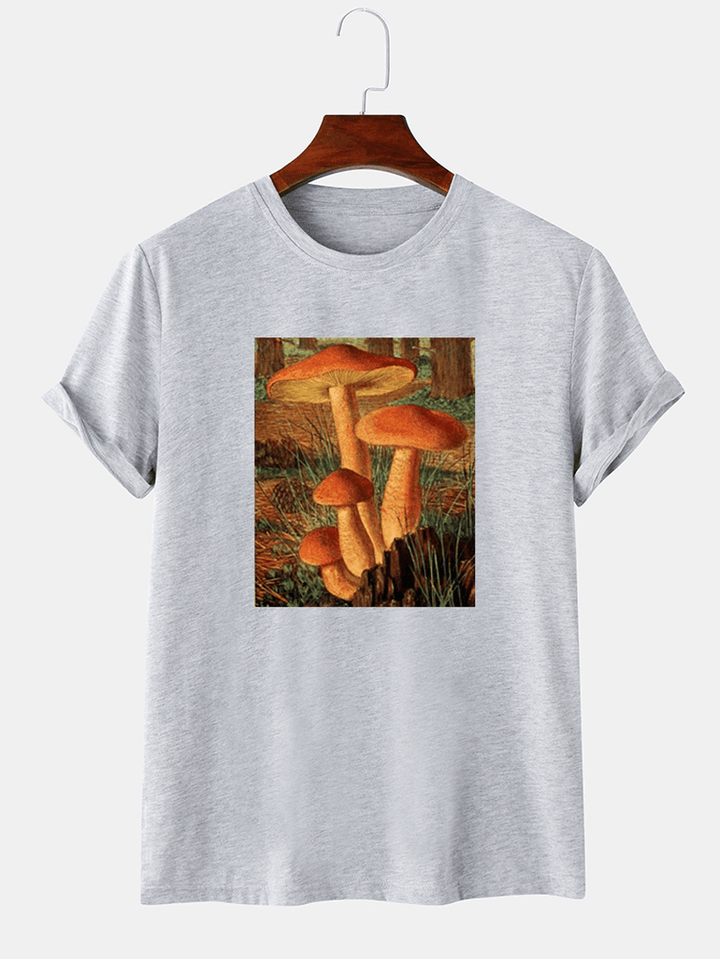 Mens Mushroom Poster Graphic Print Thin O-Neck Short Sleeve T-Shirt - MRSLM