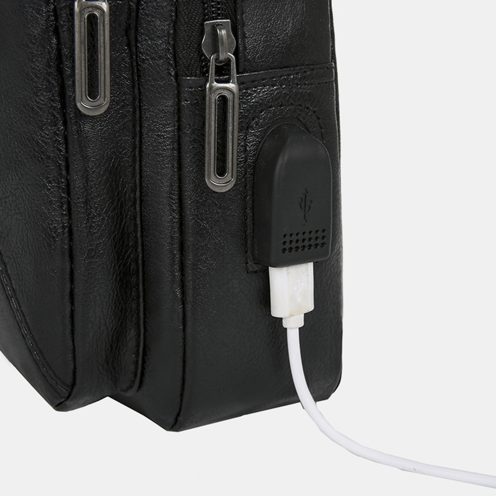 Men Vintage USB Charging Design Multi-Pocket Chest Bag Large Capacity Wear-Resistant Crossbody Shoulder Bag - MRSLM