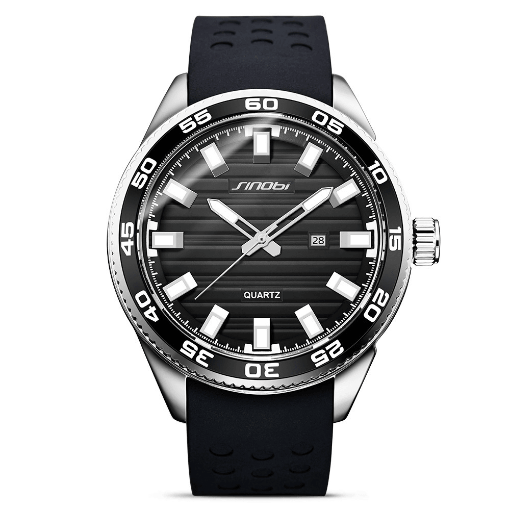 SINOBI 1255 Luminous Waterproof Sport Style Quartz Watch Silicone Strap Clock Men Watches - MRSLM
