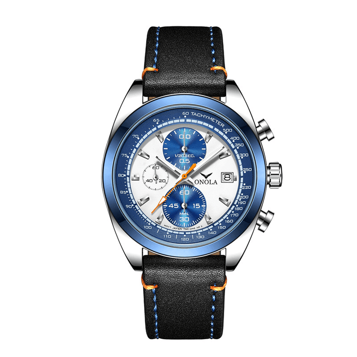 ONOLA ON6823 Fashion Stopwatch Calendar Display Men Watch Waterproof Leather Strap Quartz Watch - MRSLM