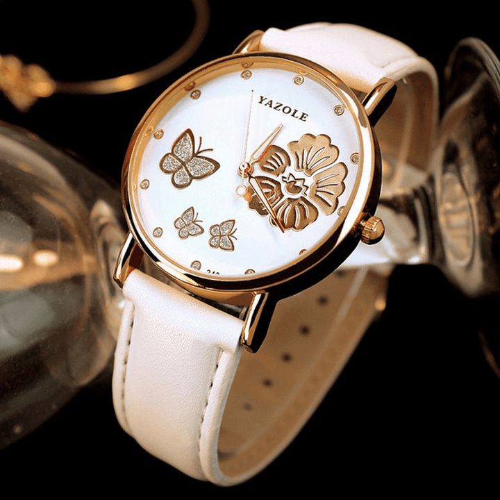 YAZOLE 343 Crystal Elegant Design Ladies Wrist Watch Leather Band Quartz Watch - MRSLM