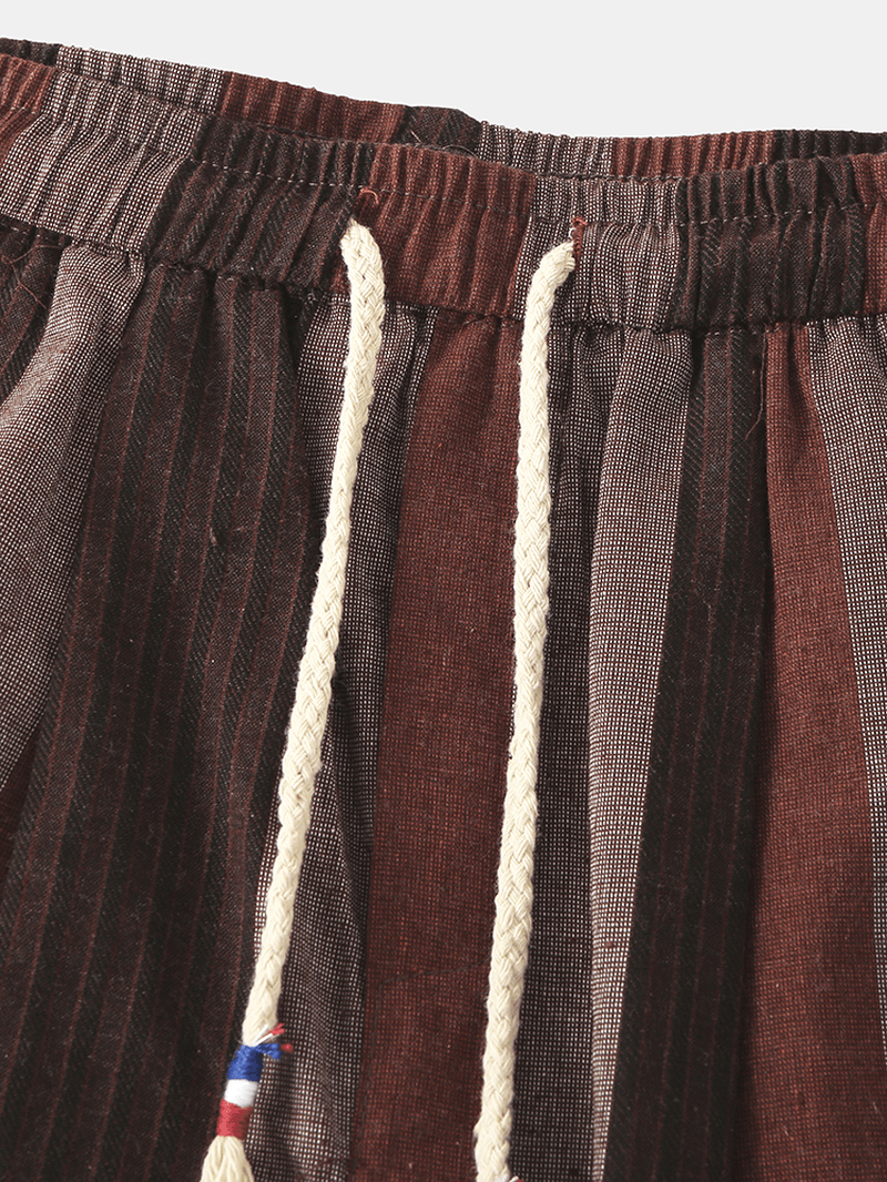 Mens Cotton Striped Print Loose Fit Drawstring Mid Waist Jogger Pants - MRSLM