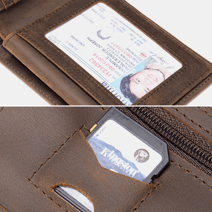 Men First Layer Cowhide RFID Anti-Magnetic Wallet Short Bifold Multi-Card Slots Card Case - MRSLM