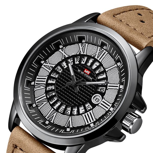 VAVAVOOM Creative Dial Calendar Display Waterproof Leather Men Wristwatch Quartz Watch - MRSLM