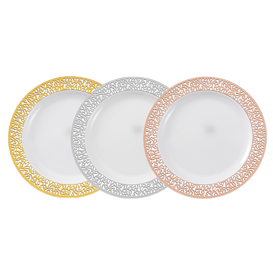 6Pcs/Set Disposable Plastic Dessert Plates Hollow Edge Wedding Party Plastic Plates Salad Plates for Holiday Party - MRSLM