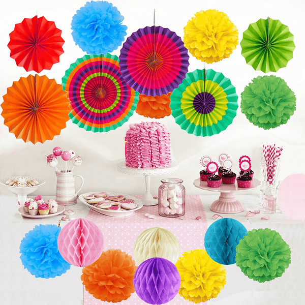 19Pcs Tissue Paper Pom Poms Flower Balls Pompom for Wedding Party Home Baby Shower Decorations - MRSLM