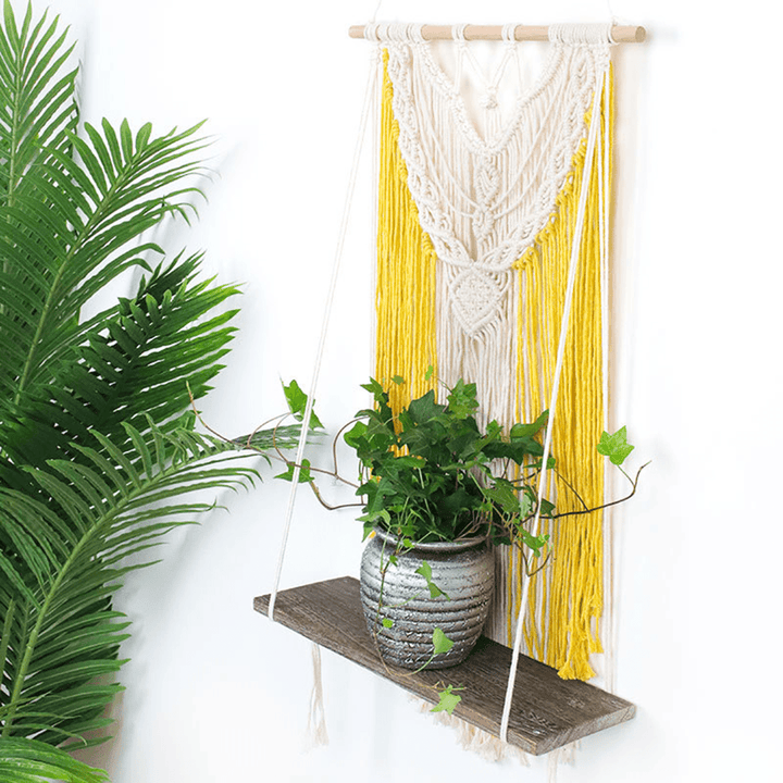 Wall-Mounted Lace Woven Macrame Plant Hanger Wall Cotton Rope Tapestry Shelf - MRSLM