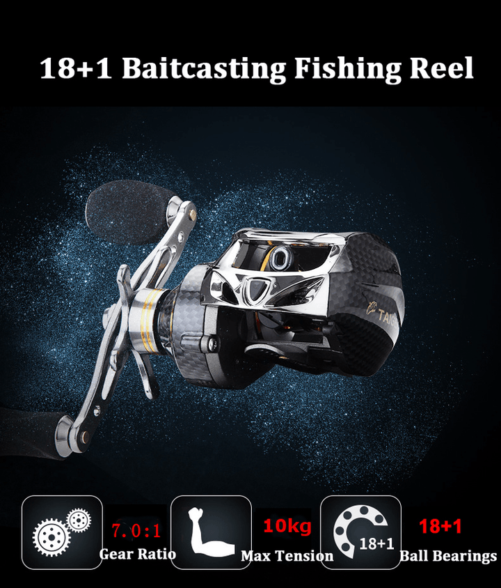 ZANLURE TAI-A113 :1 18+1BB Carbon Fiber Baitcasting Fishing Reel 8KG Drag Left / Right Hand Fishing Wheel - MRSLM