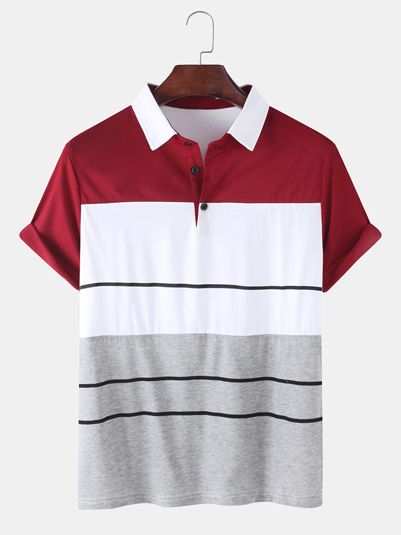 Mens Color Block Short Sleeve Casual Sport Golf Shirts - MRSLM