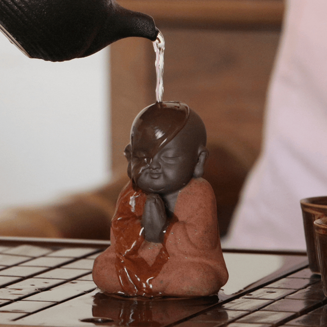 Cute Little Monk Figurine Statues Tea Pet Home Tea Tray Decorations Ornament Ceramic Collectible Home Tabletop Display - MRSLM