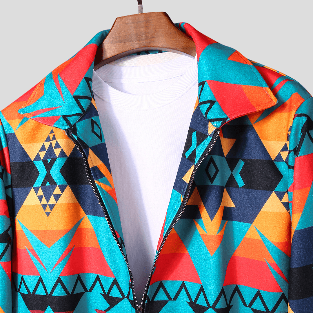 Mens Autumn Colorful Printing Zipper Long Sleeve Jacket - MRSLM