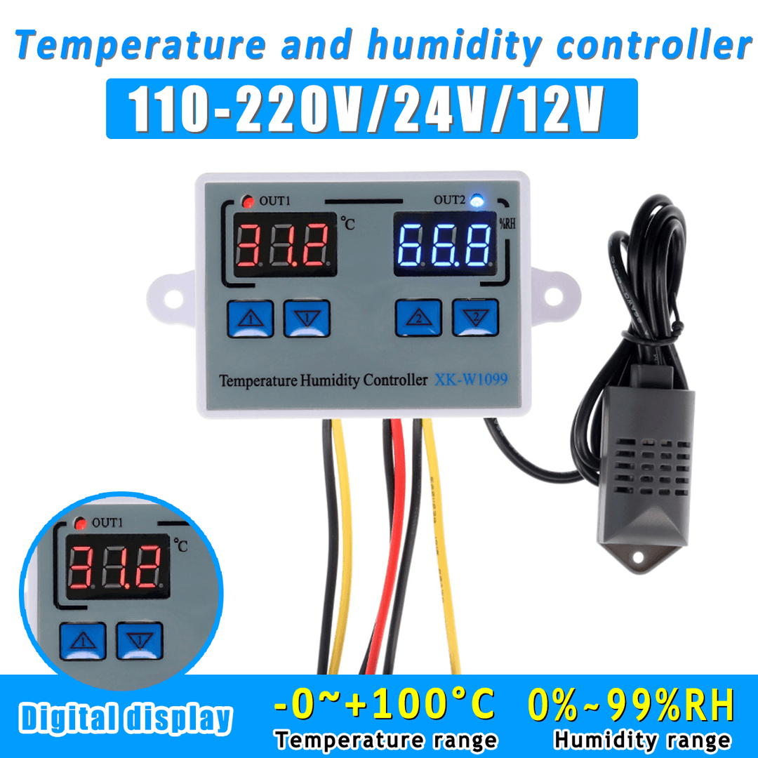 XK-W1099 Intelligent Digital Display Temperature and Humidity Controller Adjustable Microcomputer Control Switch Control High Precision Temperature and Humidity Meter - MRSLM