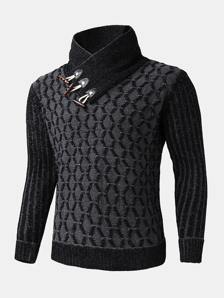 Mens Graphics Knitted Texture High Neck Warm Pullover Sweaters - MRSLM
