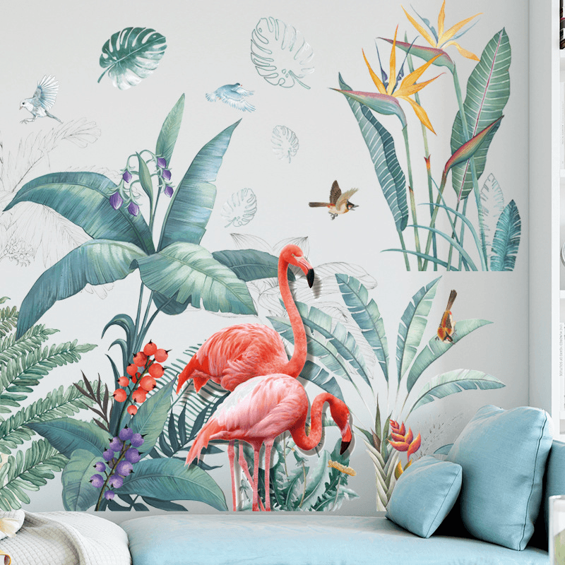 Fresh Green Tropical Plants Flowers Nordic Style Removable Wall Stickers Decals Home Decoration for Living Room Bedroom - MRSLM