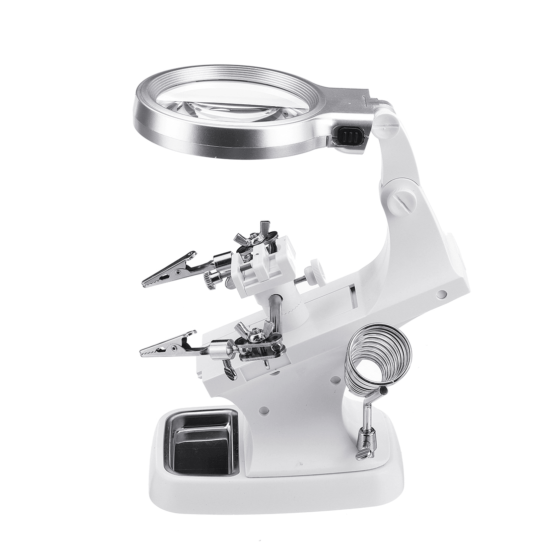 10 LED Helping Hand Clamp Magnifying Glass Soldering Iron Stand Magnifier Tool - MRSLM