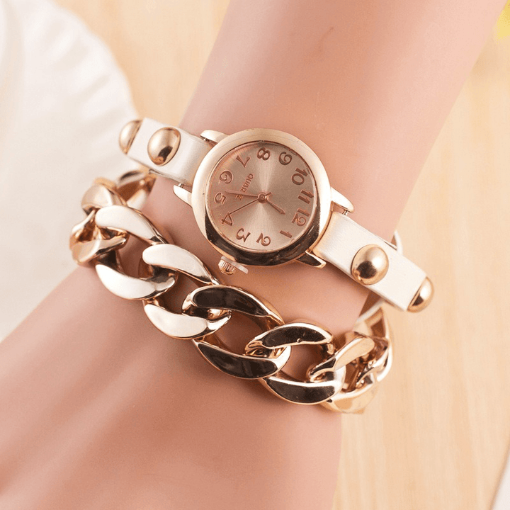 Fashion Women Winding Bracelet Watch Leather Band Ladies Dress Quartz Watch - MRSLM