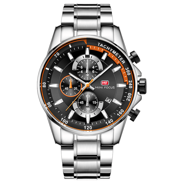 MINI FOCUS MF0218G Date Display Men Wristwatch Working Little Dial Full Steel Quartz Watch - MRSLM