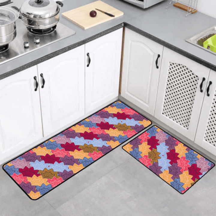 2PCS Carvapet Non-Slip Kitchen Mat Rubber Backing Doormat Runner Rug Set - MRSLM