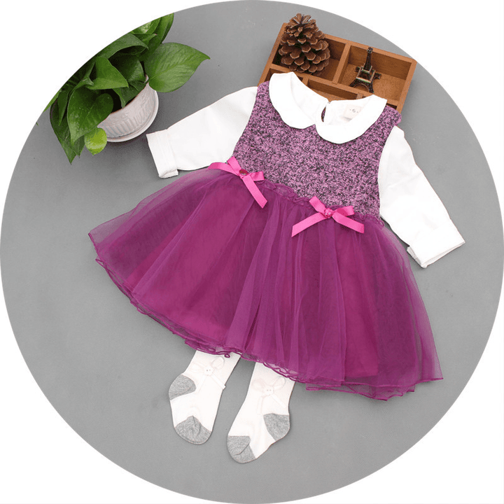 Hitz Woolen Dress Girls 0-4 Years Old Infants Purple Puff Vest Skirt Support on Behalf of the Princess - MRSLM