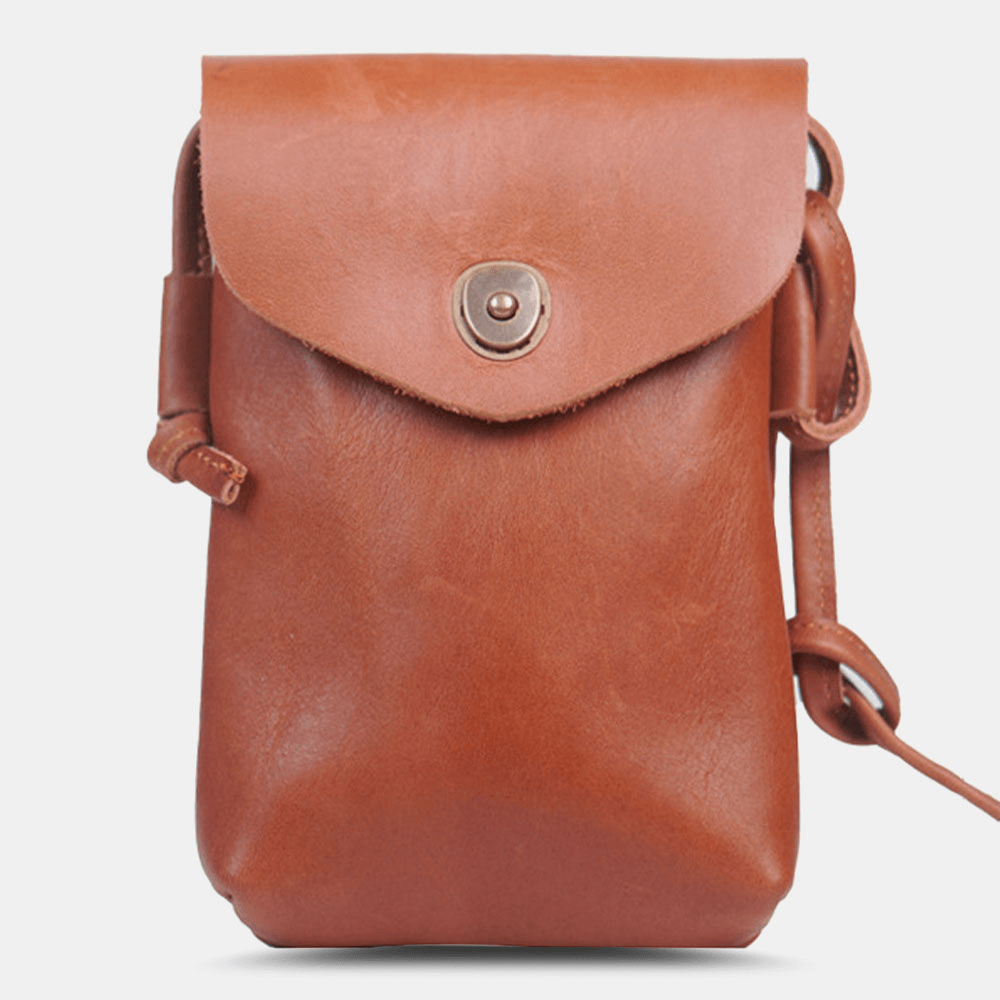 Men Genuine Leather Hasp 6.5 Inch Phone Bag Portable Waterproof Crossbody Bag Shoulder Bag - MRSLM