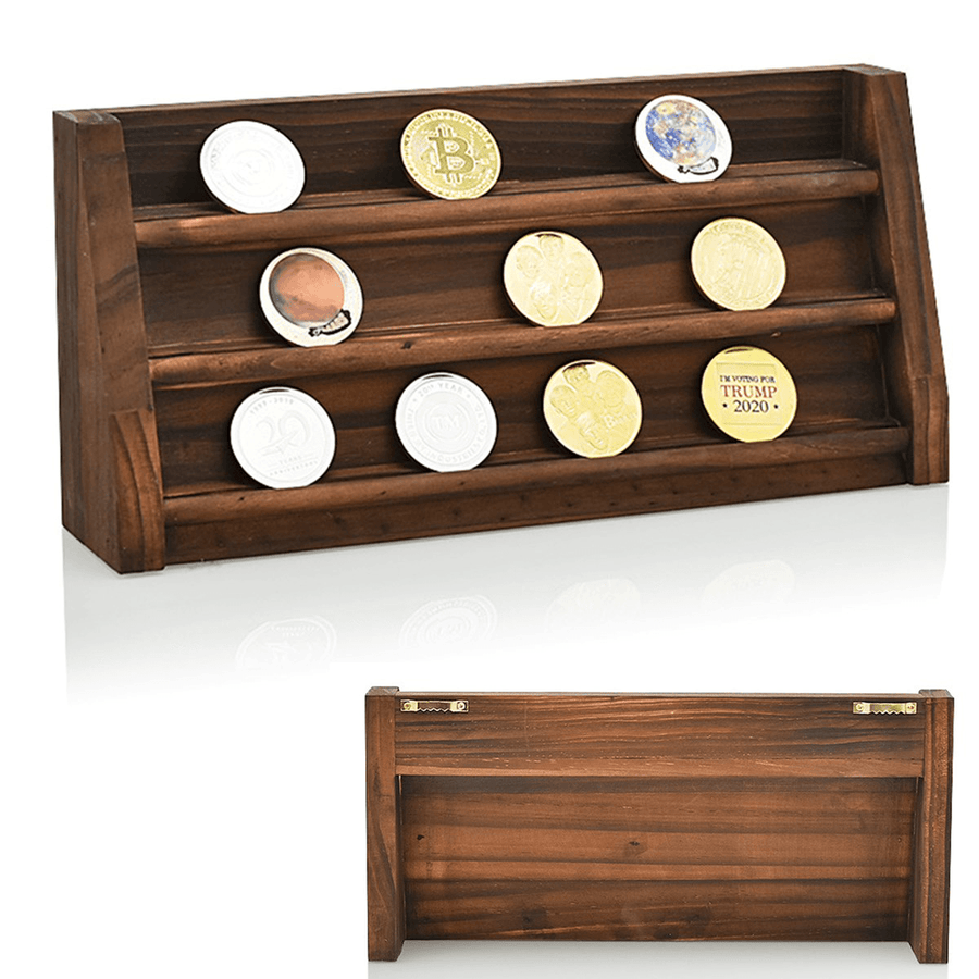 Wooden Challenge Collectible Coin Holder Display Rack Stand Case Shelf Decorations - MRSLM