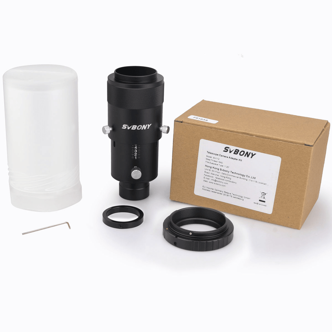 SVBONY SV112 1.25" Fully Metal Deluxe Variable Eyepiece Projection Kit for Telescopes with T-Ring Adapter - MRSLM