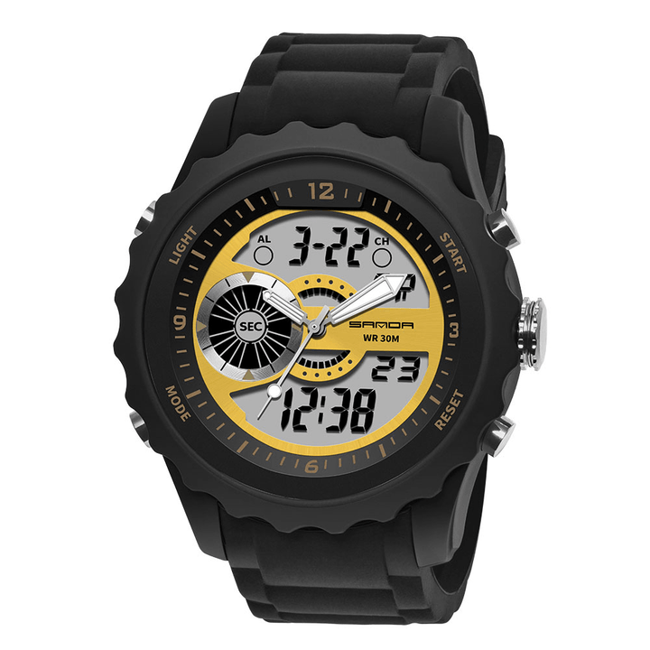 SANDA 769 Dual Digital Digital Watch Men PU Stopwatch Luminous Display Calendar Outdoor Sport Watch - MRSLM