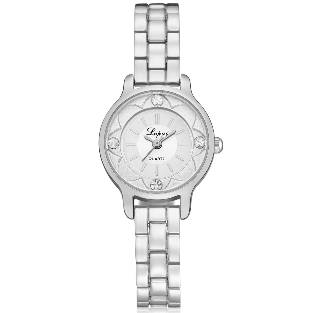 LVPAI FD1245 Flower Print Dial Ladies Bracelet Watch Alloy Diamond Quartz Watch - MRSLM