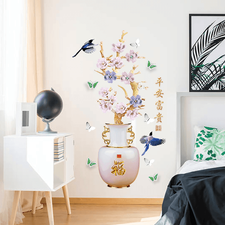 Miico SK9335 Vase Painting Sticker Living Room Bedroom Door Background Decorative Wall Sticker - MRSLM