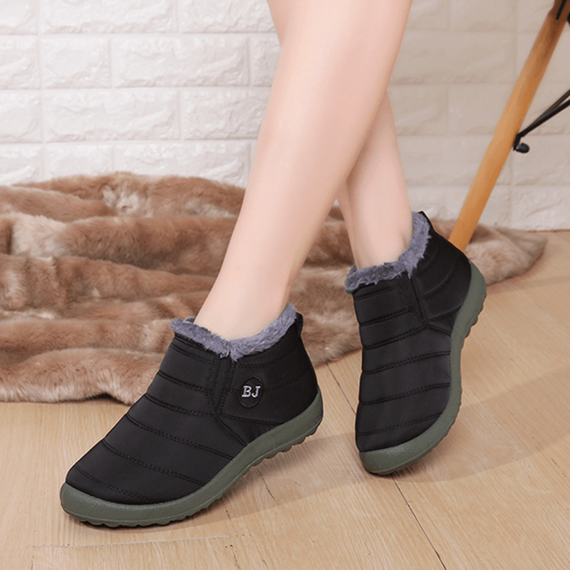 LOSTISY BJ Shoes Warm Wool Lining Flat Ankle Snow Boots for Women - MRSLM
