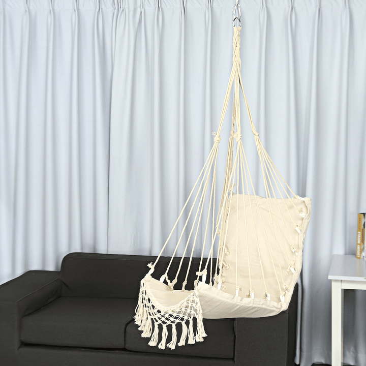 Tassel Hanging Chair Canvas Swing Hanging Chair Stable Indoor Outdoor Garden Travel Swing - MRSLM