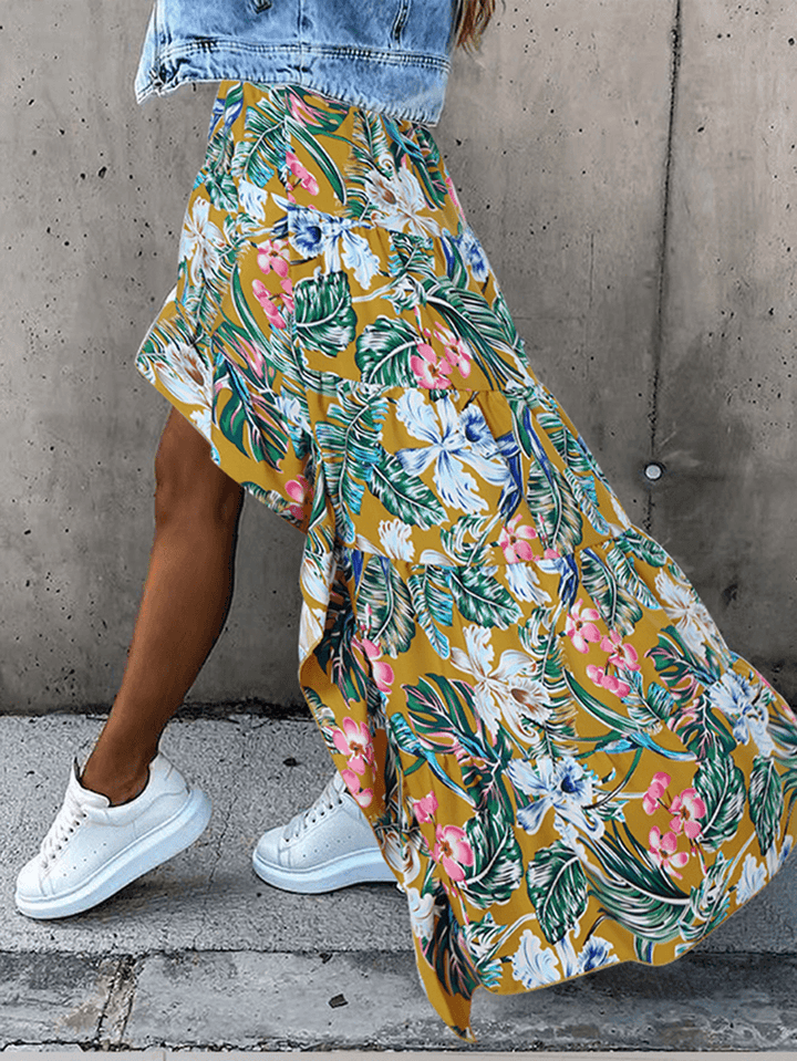 Elastic Waist Spliced Floral Pleats Summer Skirts for Women - MRSLM
