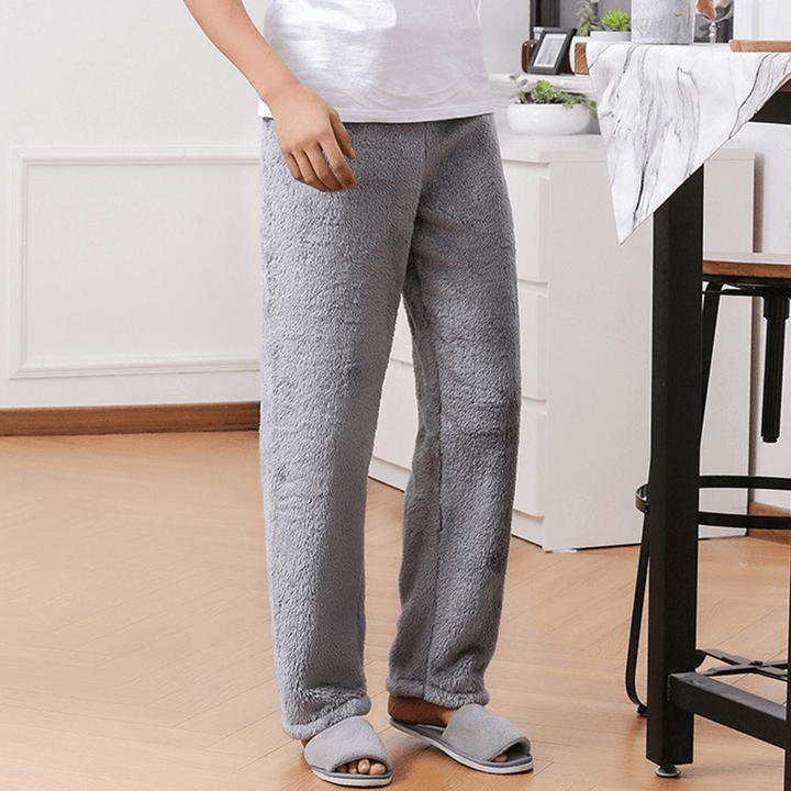 Mens Autumn Winter Thick Solid Color Warm Sleepwear Flannel Home Pants - MRSLM