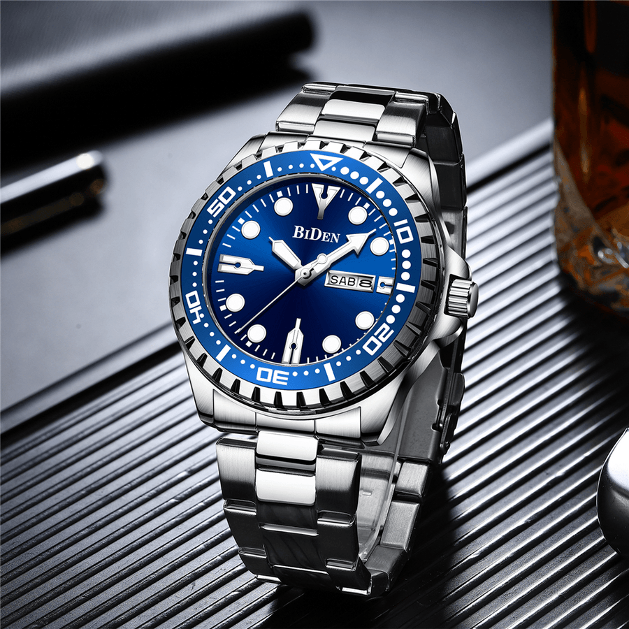 BIDEN 0239 Business Style Full Steel Quartz Watch Calendar Luminous Display Watch - MRSLM