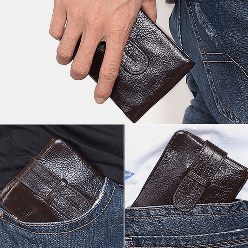 Men Oil Wax Leather Short Foldable Wallet Retro Fashion Thin Bifold Clutch Wallet Coin Purse Card Holder Money Clip - MRSLM