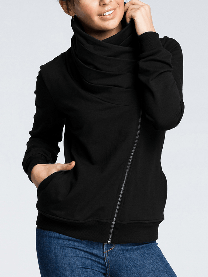 Women Casual Pure Color Zipper Long Sleeve Coats - MRSLM