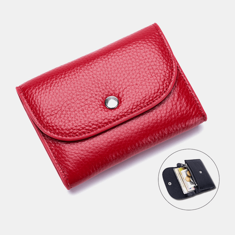 Women Genuine Leather Multifunction Lychee Pattern Coin Bag Small Wallet - MRSLM