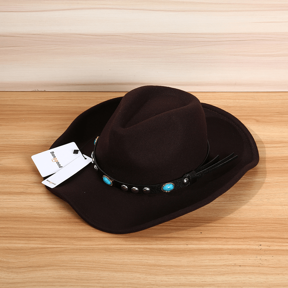Bang Good Mens Women Vintage Woolen Western Cowboy Hat - MRSLM