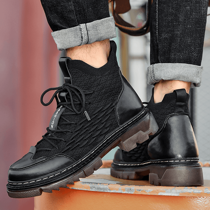 Men Knitted Fabric Breathable Non Slip Casual Tooling Boots - MRSLM