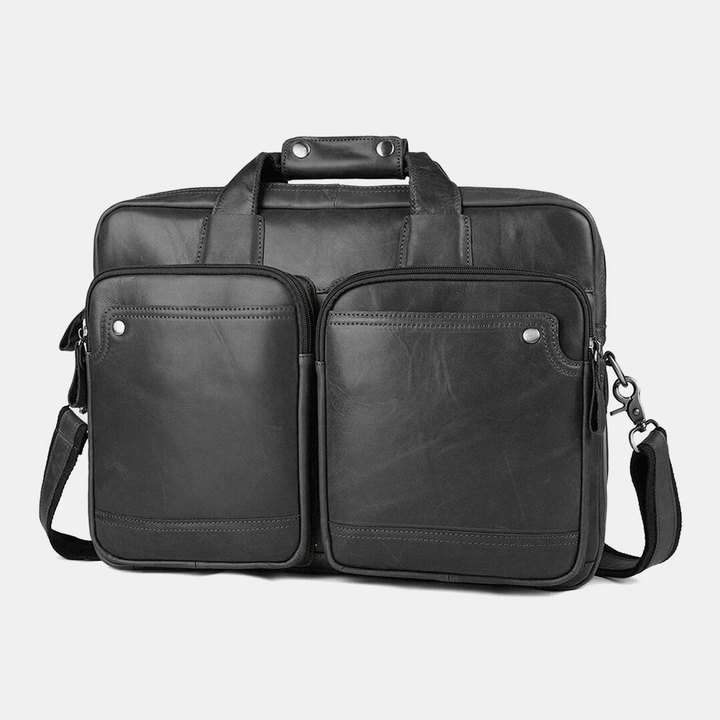 Ekphero Men Double Layer Pocket Anti-Theft Handbag Retro Multi-Pocket 13.3 Inch Laptop Bag Crossbody Shoulder Bags - MRSLM