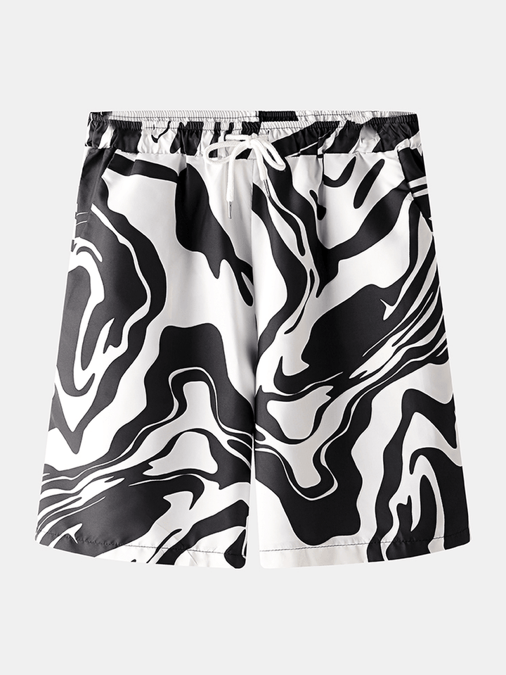Mens Designer Colorful Print Pocket Drawstring Casual Beach Shorts - MRSLM