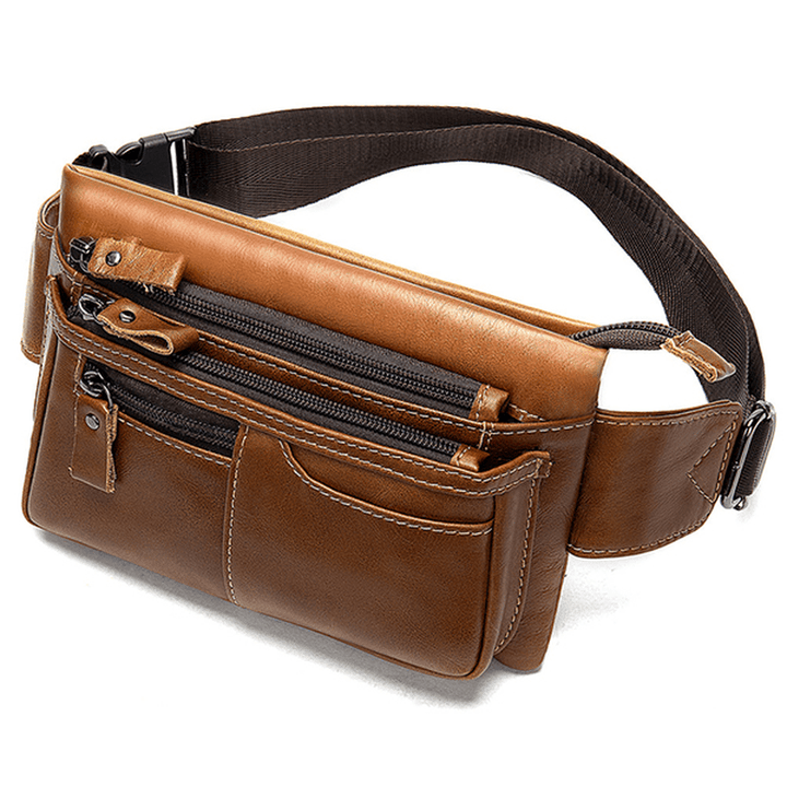 MVA Men Genuine Leather Zipper Casual Waist Bag - MRSLM