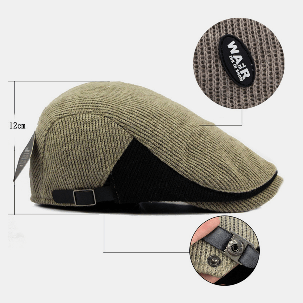 Men Wool plus Thicken Keep Warm Stripe Pattern Casual Woolen Forward Hat Beret Hat - MRSLM
