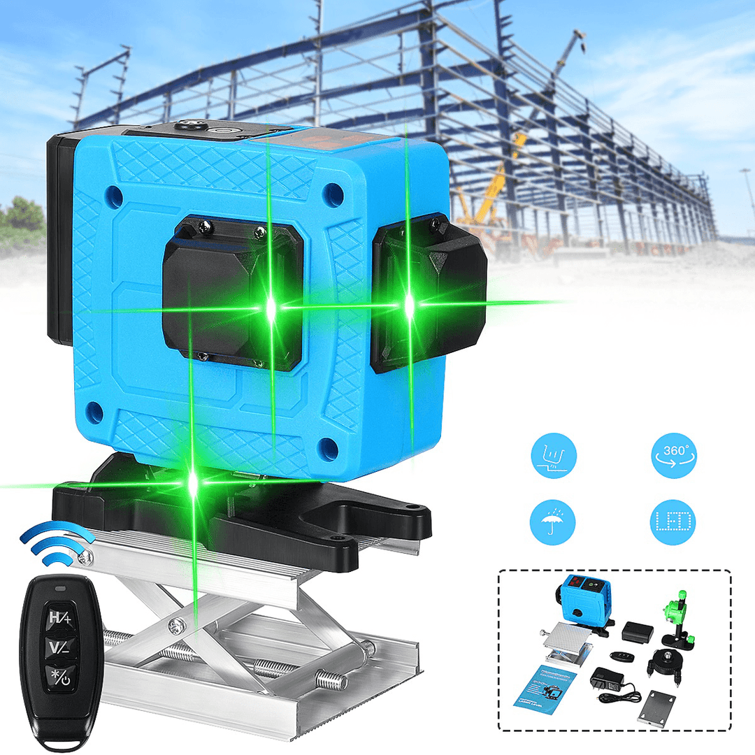 12 Line Laser Level Green Light Self Leveling Cross 360° Rotary Measure with Remote - MRSLM