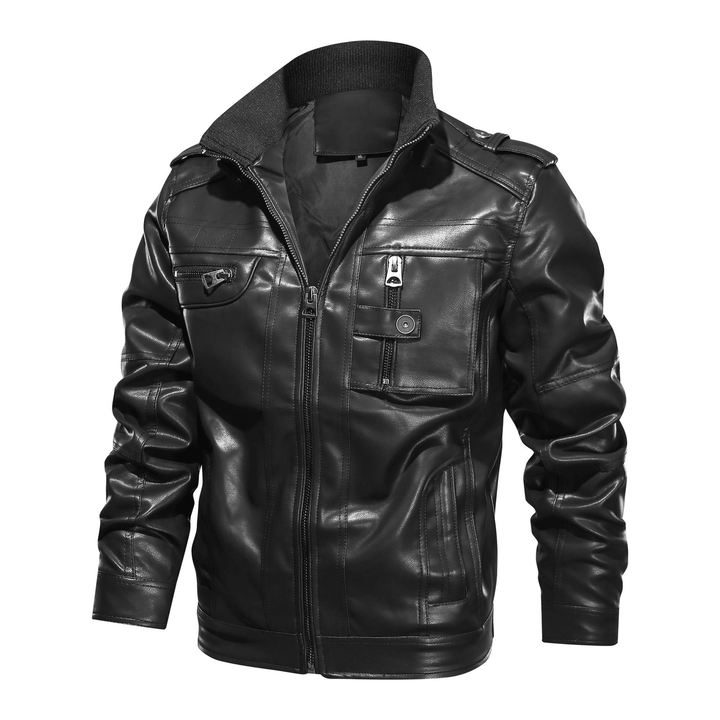 Men'S Leather Jacket Jacket Large Size Stand-Up Collar Leather Clothing Trend - MRSLM