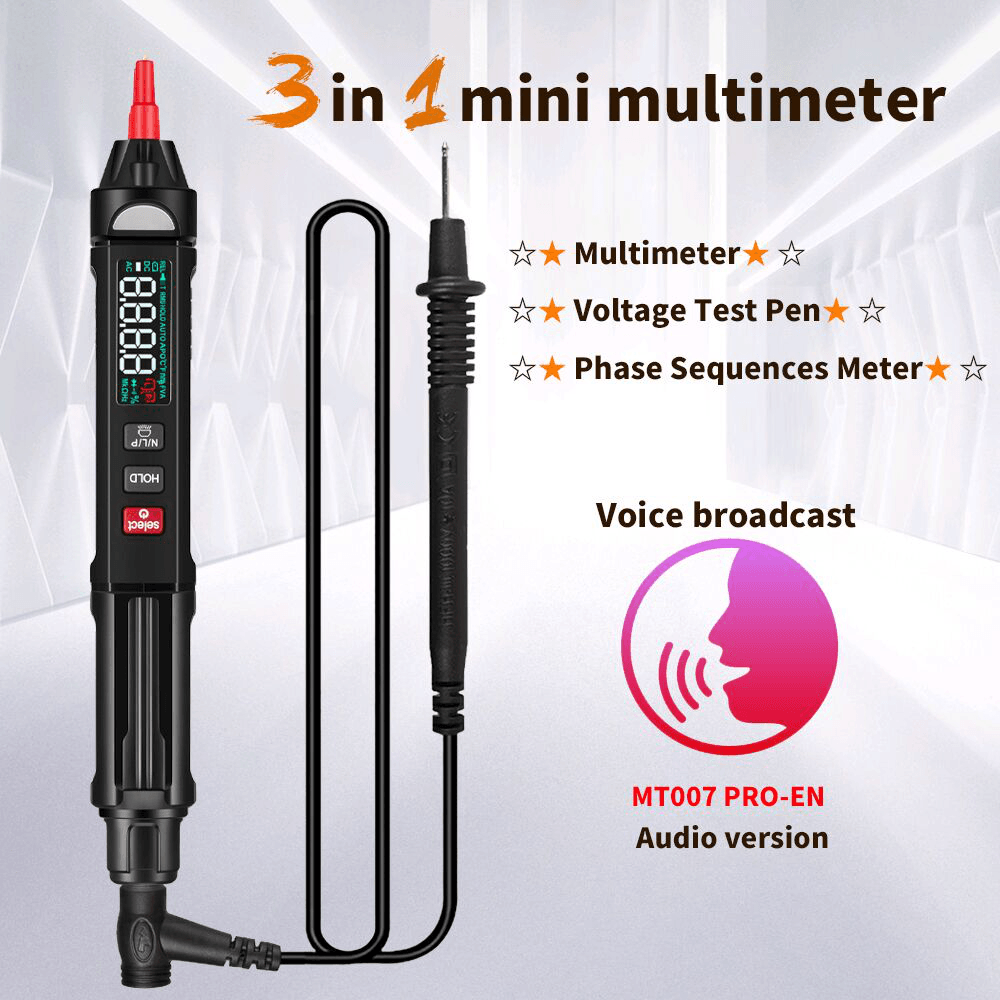 MUSTOOL MT007/MT007 Pro/Mt007 Pro-En True RMS Digital Multimeter + Voltage Test Pen +Phase Sequences Meter 3 in 1 Color Screen Voice Broadcast - MRSLM