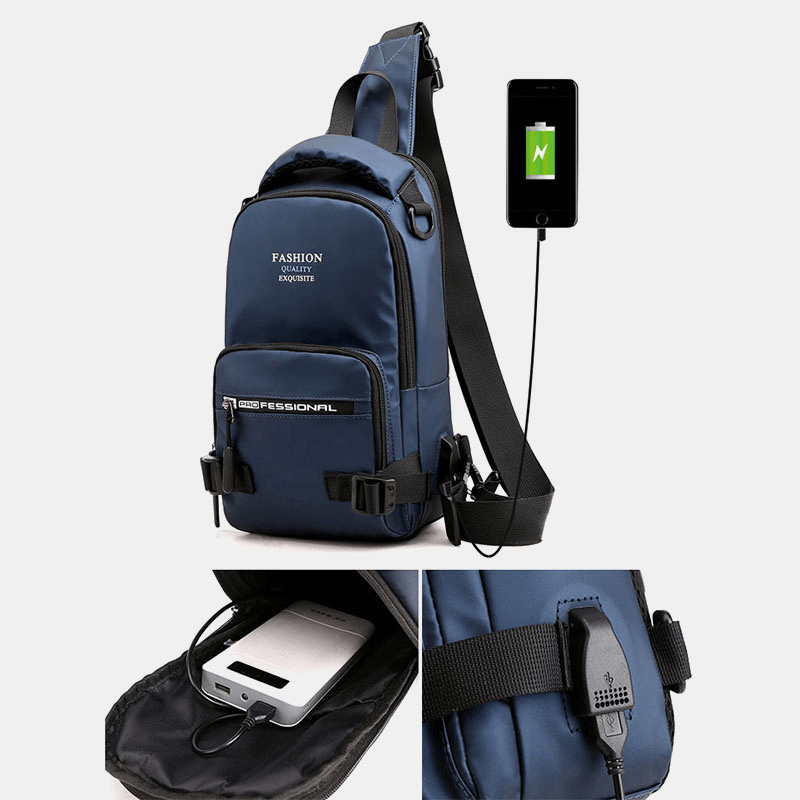 Men Fashion Waterproof Light Weight Sports Chest Bag Backpack with USB Charging Port - MRSLM