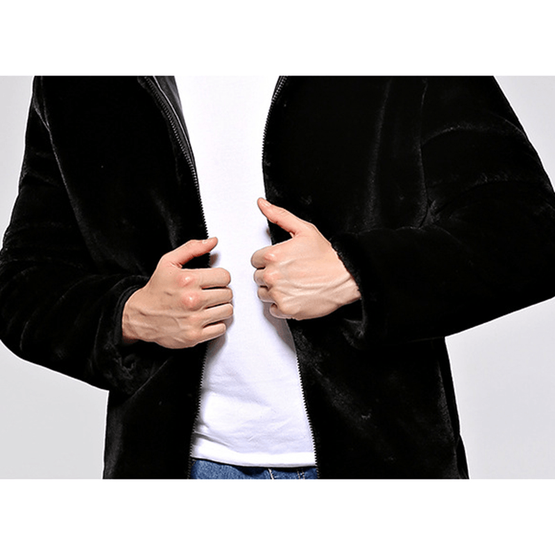 Mens Winter Warm Hooded Zipper Faux Fur Coat Jacket - MRSLM