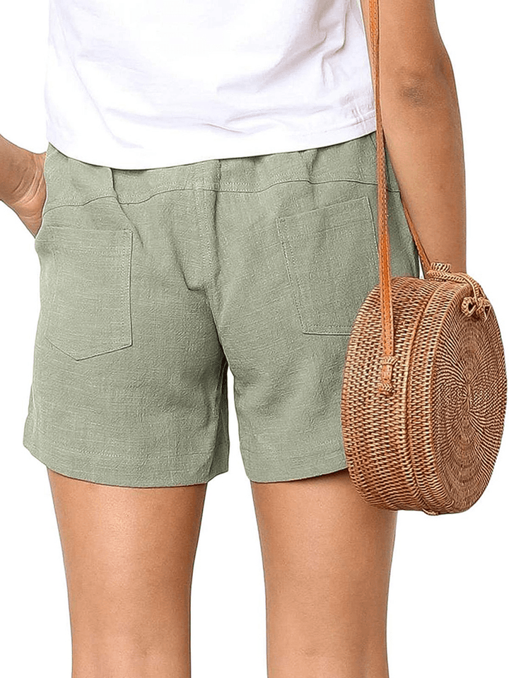 Solid Color Drawstring Waist Pocket Casual Shorts for Women - MRSLM
