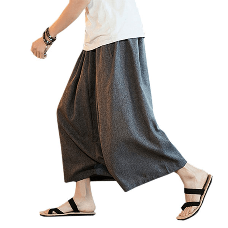 Chinese Style Casual Breathable Wide Leg Pants Fashion Men'S Large Size Calf-Length Pants - MRSLM